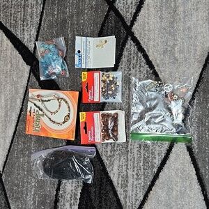 JEWELRY KIT MIXED SMALL & LARGE WOODEN BEADS CARVED STONE CROSS W/ LOOP & MORE